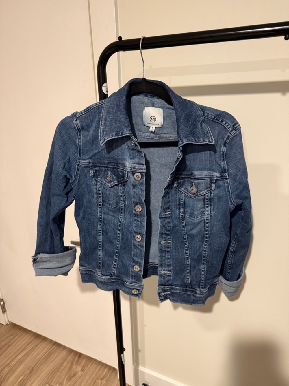 Ag Adriano Goldschmied Blue Women’s Denim Jacket with Rolled Cuffs